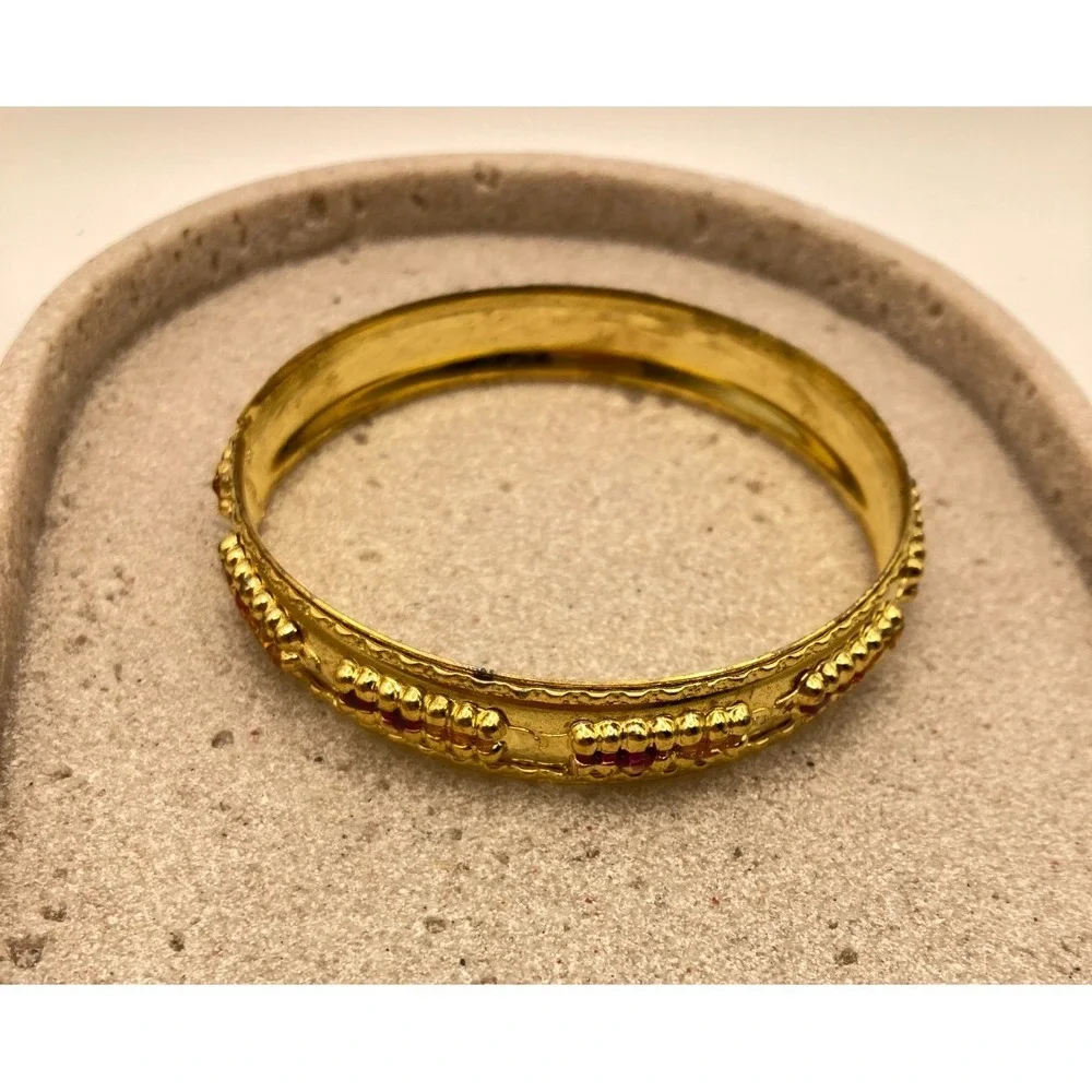 Gold Tone Bangle‎ Bracelet Brutalist Couture Glossy Textured Modernist